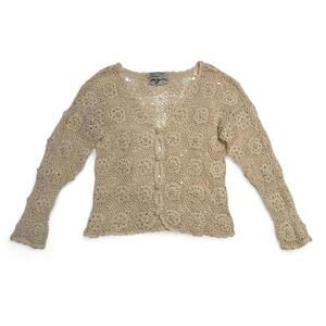 Vintage Hand Knit Crochet Cream Cardigan Size S